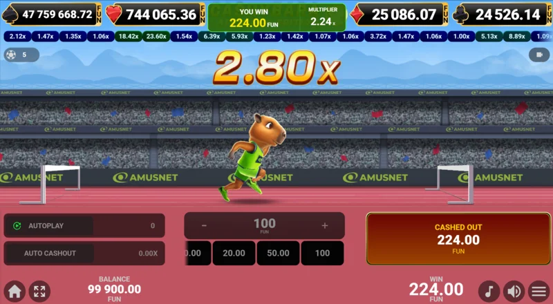 Cashybara Athletics Edition – úspešný cash-out a pripísanie výhry